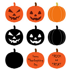 Set of Pumpkin Halloween icon vector. October celebration flat silhouette illustration design