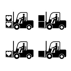 Set of Forklift transport icon, industry vehicle machine symbol, fork truck warehouse vector illustration