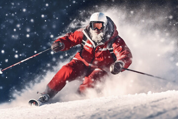 mountain snowboarder holiday sport ski winter skier santa snow christmas. Generative AI.