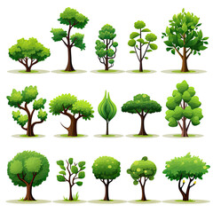 Fototapeta premium Various cartoon style trees pattern