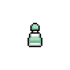 this is medicine item icon in pixel art with green color and white background,this item good for presentations,stickers, icons, t shirt design,game asset,logo and project.
