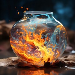 Dynamic Interaction of Fire and Water in Glass Bowl