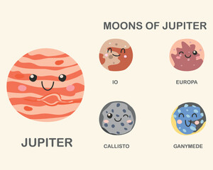 Obraz premium cute set with jupiter and its moons with text