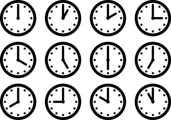シンプルな時計のアイコンの12時間セット（clock icon）