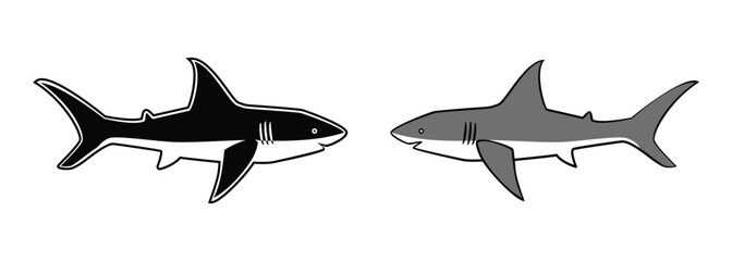 Logo or icon of sea shark drawing in black and white cartoon vector