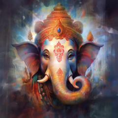 Lord Ganesha face illustration in watercolor effect - ai generative