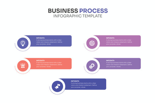 Colorful layout with 5 points of steps or list with arrows, infographic element template vector.