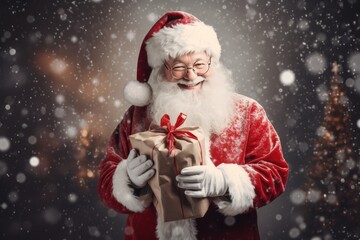 Portrait of Santa Claus in traditional red and white outfit. Cristmas spirit and gifts idea
