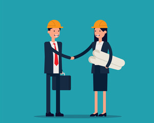 Contractor and Customer. Handshake business concept. Vector illustration in cartoon flat style