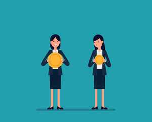 Fototapeta premium Difference between work and wages. Wage difference concept. Vector illustration in cartoon style