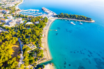 Obraz premium Kemer, Antalya, Turkey. Aerial view of Moonlight Beach in Kemer. Beautiful turquoise colors of Mediterranean sea. Drone shot.