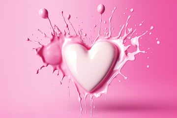 Pink heart milk splash, Valentines day. - obrazy, fototapety, plakaty