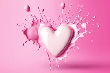 Fototapeten Pink heart milk splash, Valentines day. © MdKamrul