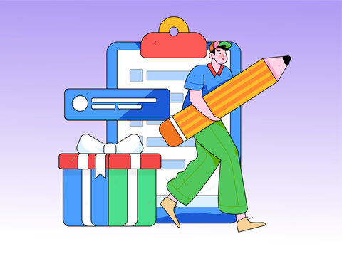 Invite friends to conduct questionnaire survey flat vector concept operation hand drawn illustration
