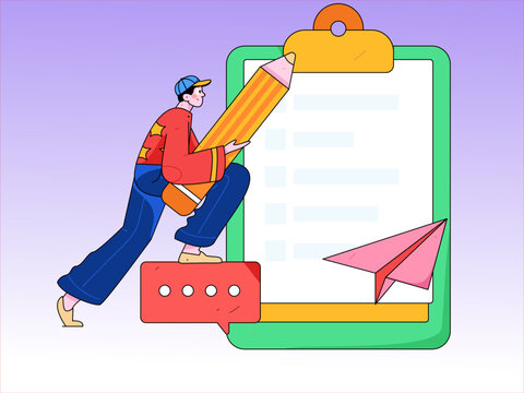 Invite friends to conduct questionnaire survey flat vector concept operation hand drawn illustration
