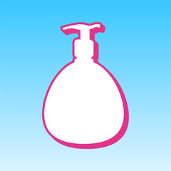 Obraz premium Gel, Foam, Liquid Soap. Dispenser Pump Plastic Bottle. Cerise pink with white Icon at picton blue background. Illustration.