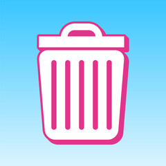 Trash sign illustration. Cerise pink with white Icon at picton blue background. Illustration.