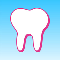 Tooth sign illustration. Cerise pink with white Icon at picton blue background. Illustration.