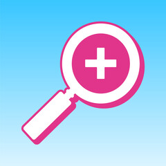 Zoom sign illustration. Cerise pink with white Icon at picton blue background. Illustration.