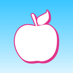 Apple sign illustration. Cerise pink with white Icon at picton blue background. Illustration.