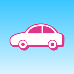 Car sign illustration. Cerise pink with white Icon at picton blue background. Illustration.