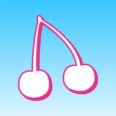 Cherry sign illustration. Cerise pink with white Icon at picton blue background. Illustration.
