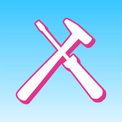 Tools sign illustration. Cerise pink with white Icon at picton blue background. Illustration.