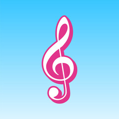 Music violin clef sign. G-clef. Treble clef. Cerise pink with white Icon at picton blue background. Illustration.