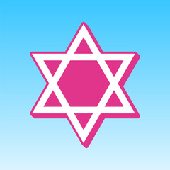 Shield Magen David Star. Symbol of Israel. Cerise pink with white Icon at picton blue background. Illustration.