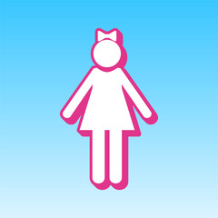 Girl sign illustration. Cerise pink with white Icon at picton blue background. Illustration.
