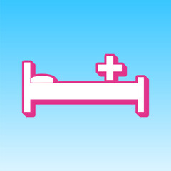 Fototapeta premium Hospital sign illustration. Cerise pink with white Icon at picton blue background. Illustration.