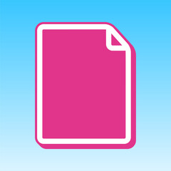 Vertical document sign illustration. Cerise pink with white Icon at picton blue background. Illustration.
