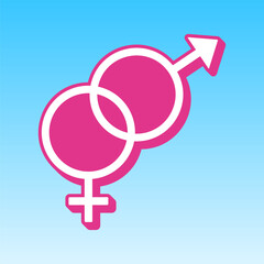 Sex symbol sign. Cerise pink with white Icon at picton blue background. Illustration.