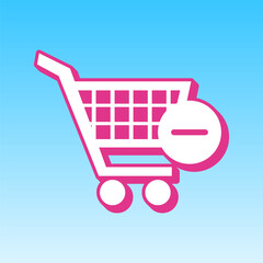 Shopping Cart with Remove sign. Cerise pink with white Icon at picton blue background. Illustration.