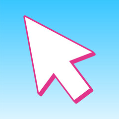 Arrow sign illustration. Cerise pink with white Icon at picton blue background. Illustration.