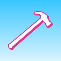Saw simple Icon. Cerise pink with white Icon at picton blue background. Illustration.