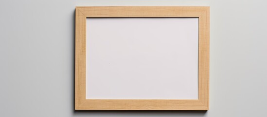 Empty horizontal picture frame mockup on white wall single wood frame template