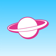 Planet in space sign. Cerise pink with white Icon at picton blue background. Illustration.