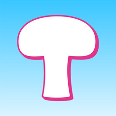 Mushroom simple sign. Cerise pink with white Icon at picton blue background. Illustration.