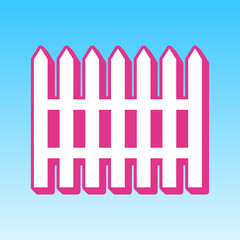 Fence simple sign. Cerise pink with white Icon at picton blue background. Illustration.