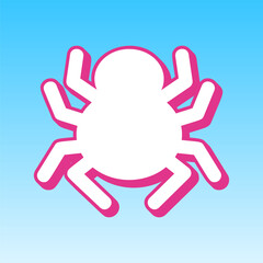 Spider sign illustration. Cerise pink with white Icon at picton blue background. Illustration.
