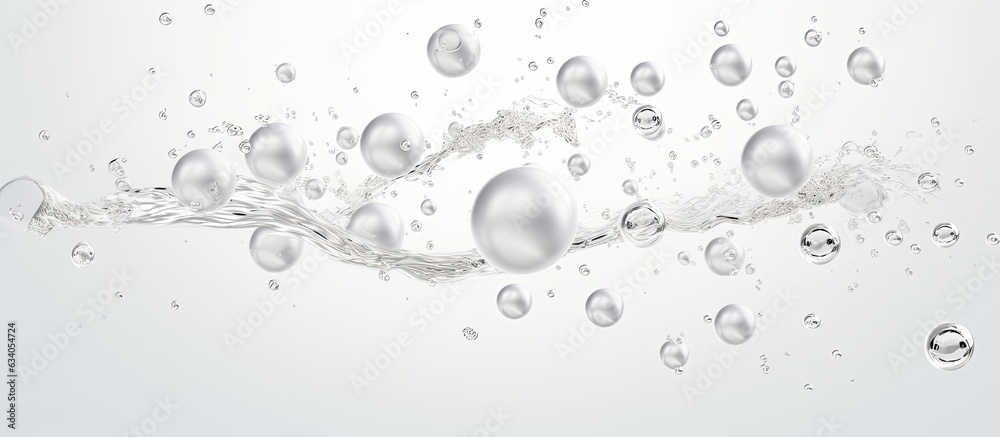 Poster foamy texture of a skincare cleanser with soap bubbles on a white background and empty space