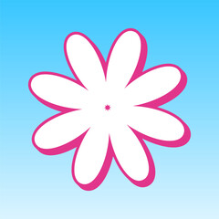 Flower sign illustration. Cerise pink with white Icon at picton blue background. Illustration.