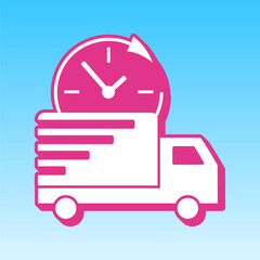Delivery sign illustration. Cerise pink with white Icon at picton blue background. Illustration.
