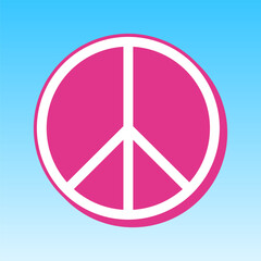 Peace sign illustration. Cerise pink with white Icon at picton blue background. Illustration.