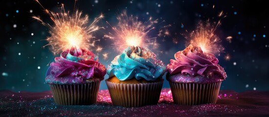 Cupcakes illuminated by sparklers