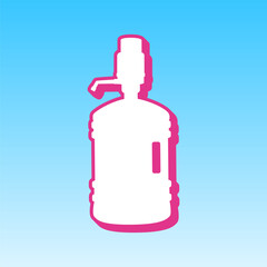 Plastic bottle silhouette with water and siphon. Cerise pink with white Icon at picton blue background. Illustration.
