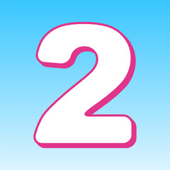 Number 2 sign design template elements. Cerise pink with white Icon at picton blue background. Illustration.