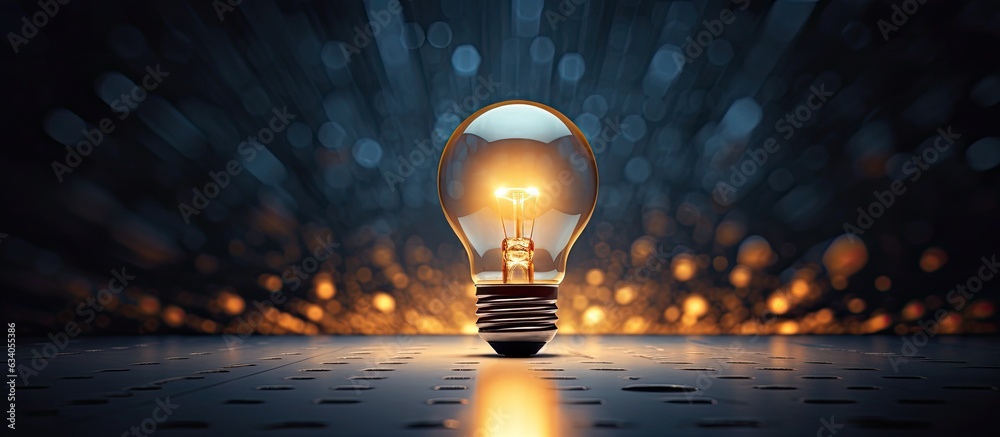 Poster a single lightbulb shines amidst a group of off lights in a dark area providing space for creativity