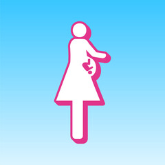Women and baby sign. Cerise pink with white Icon at picton blue background. Illustration.